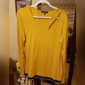 Stylish Mustard Long Sleeve Top with Cut-Out Hippie Chic